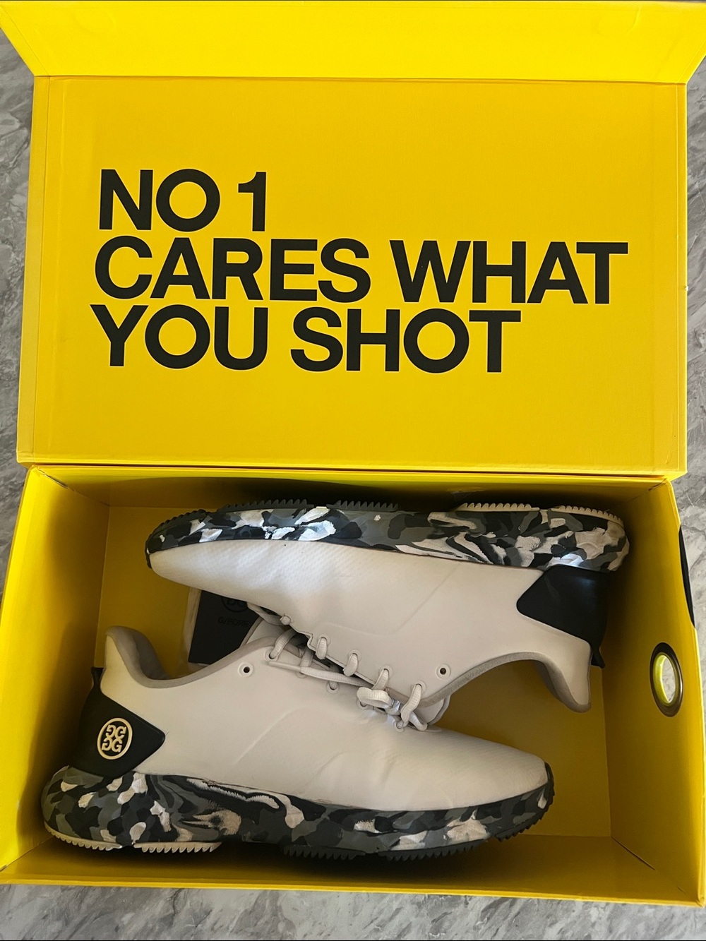 G/FORE White Golf Shoes with Black & Gray Camo Sole